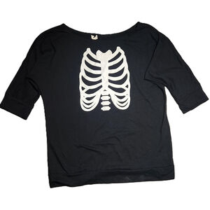 For G and PL Black Skeleton Print Off Shoulder Shirt XL